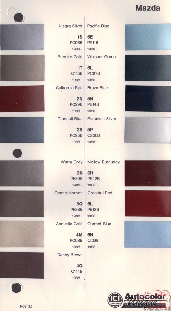 1988 - 1990 Mazda Paint Charts Autocolor
